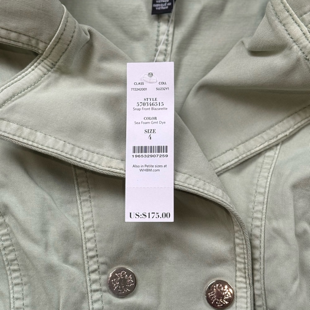White House Black Market Sea Foam Green Double Breasted Cropped Jacket Size 4 - Picture 3 of 12